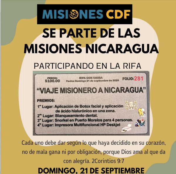 Boleto Rifa Con Causa  "Viaje Misionero a Nicaragua"